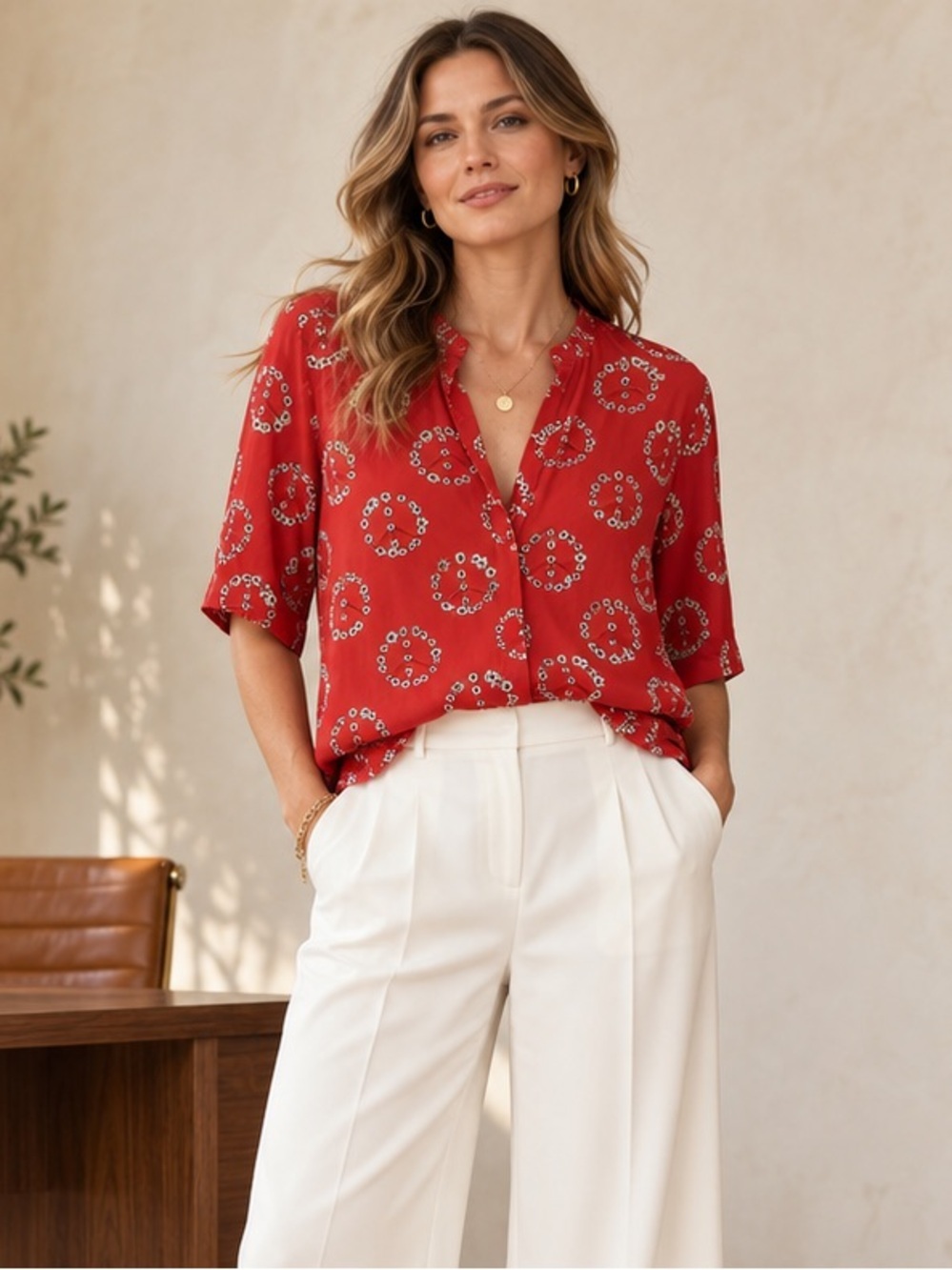 Sandro Paris • Cyrielle Blouse in signature “Peace and Love” daisy Print Silk